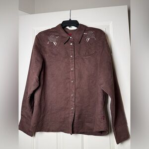 Levi Strauss & Co brown western blouse with white floral embroidery
